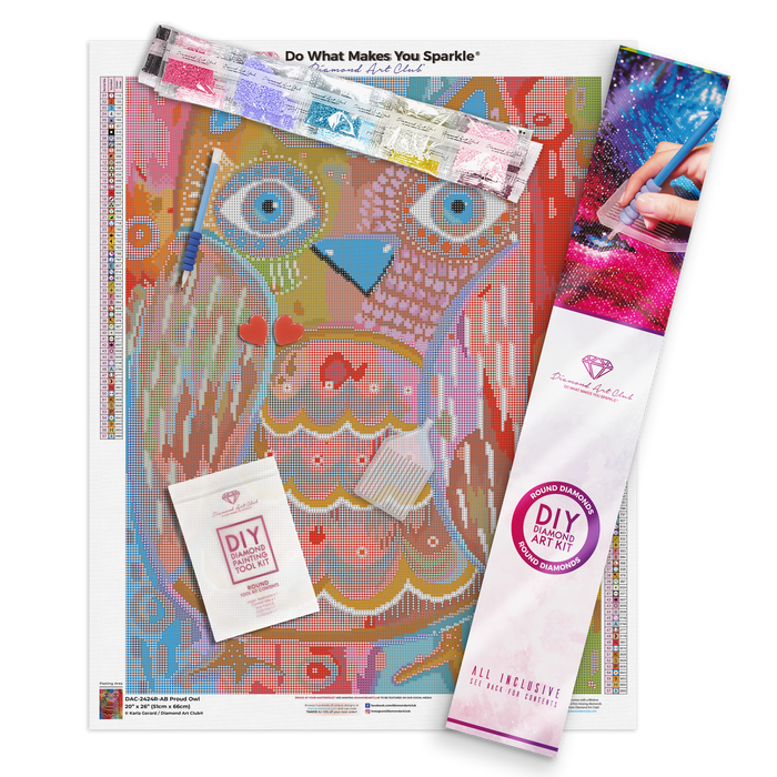 Diamond Painting Proud Owl 20" x 26" (51cm x 66cm) / Round With 57 Colors Including 4 ABs / 42,535