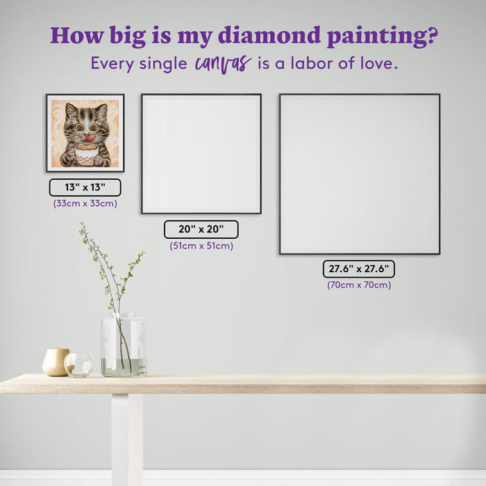 Diamond Painting Purrfect Latte 13" x 13" (33cm x 33cm) / Round With 29 Colors Including 1 AB and 1 Iridescent Diamond and 2 Fairy Dust Diamonds / 14,400