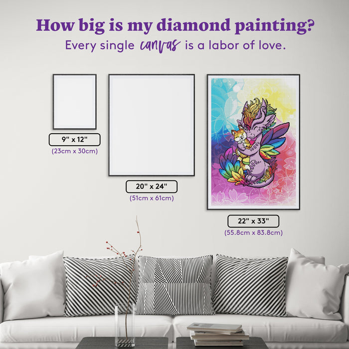 Diamond Painting Rainbow Dragon Hugging Cat 22" x 33" (55.8cm x 83.8cm) / Round with 47 Colors including 4 ABs and 2 Fairy Dust Diamonds / 59,501
