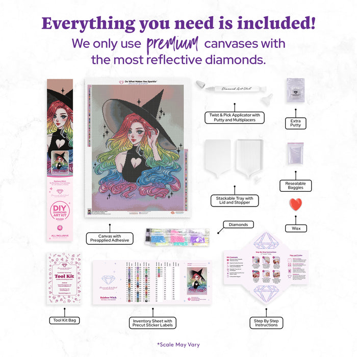 Diamond Painting Rainbow Witch 22" x 30" (55.6cm x 75.9cm) / Round with 56 Colors including 2 ABs and 1 Iridescent Diamond and 5 Fairy Dust Diamonds / 55,752