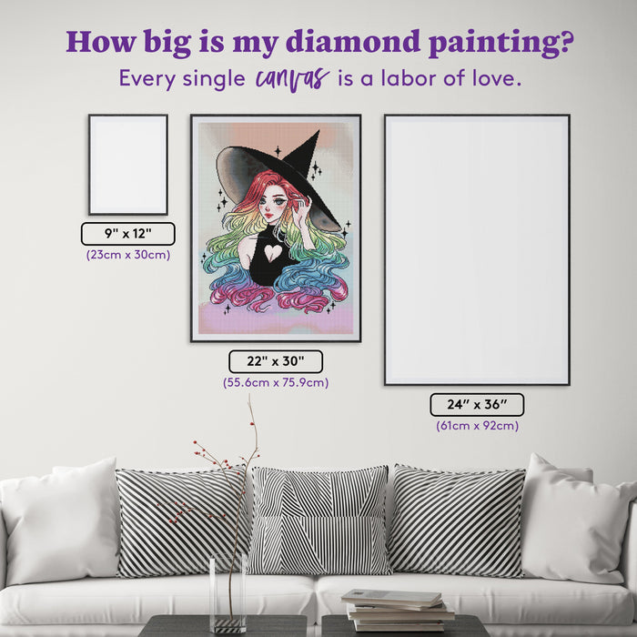 Diamond Painting Rainbow Witch 22" x 30" (55.6cm x 75.9cm) / Round with 56 Colors including 2 ABs and 1 Iridescent Diamond and 5 Fairy Dust Diamonds / 55,752