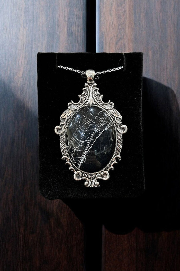 gothic taxidermy spiderweb necklace
