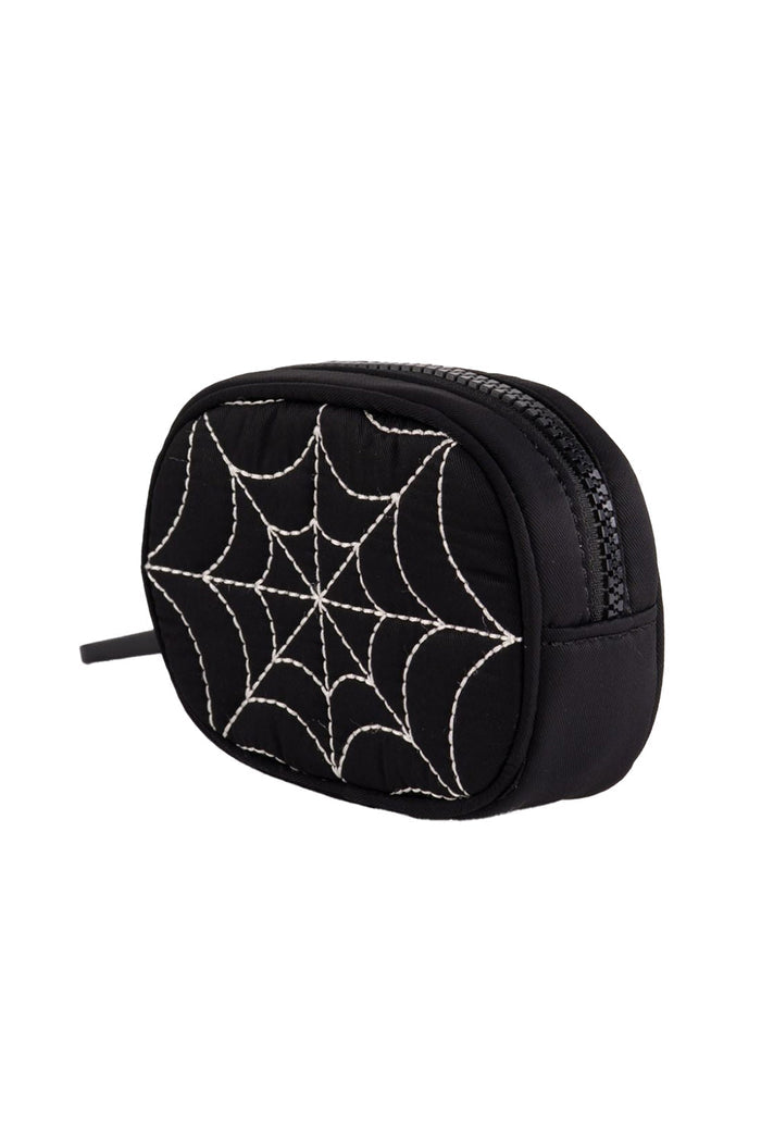 zippered embroidered spiderweb charm keychain  by wicked misfit
