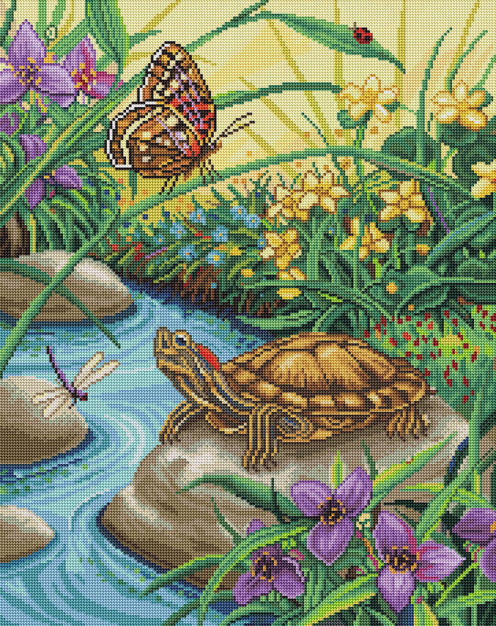 Diamond Painting Red Eared Slider 20" x 25" (50.7cm x 63.9cm) / Round with 50 Colors including 4 ABs / 41,268