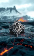 Relic Prophecy Ring — a shield-shaped rune sigil ring in oxidized 925 sterling silver, dark fantasy talisman