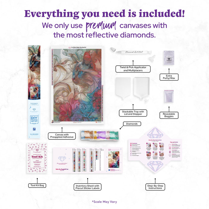 Diamond Painting Rolo the Ragdoll Cat 25.6" x 38.6" (65cm x 97.8cm) / Square with 75 Colors including 2 ABs and 3 Fairy Dust Diamonds / 102,573