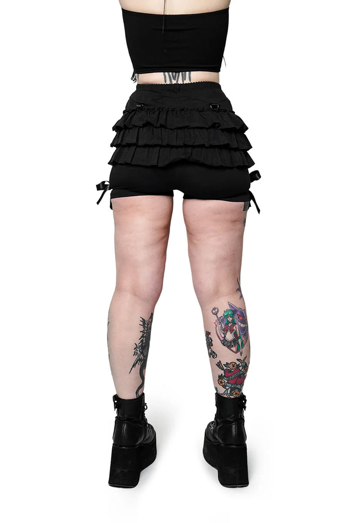 high waisted ruffled black bloomer shorts for women