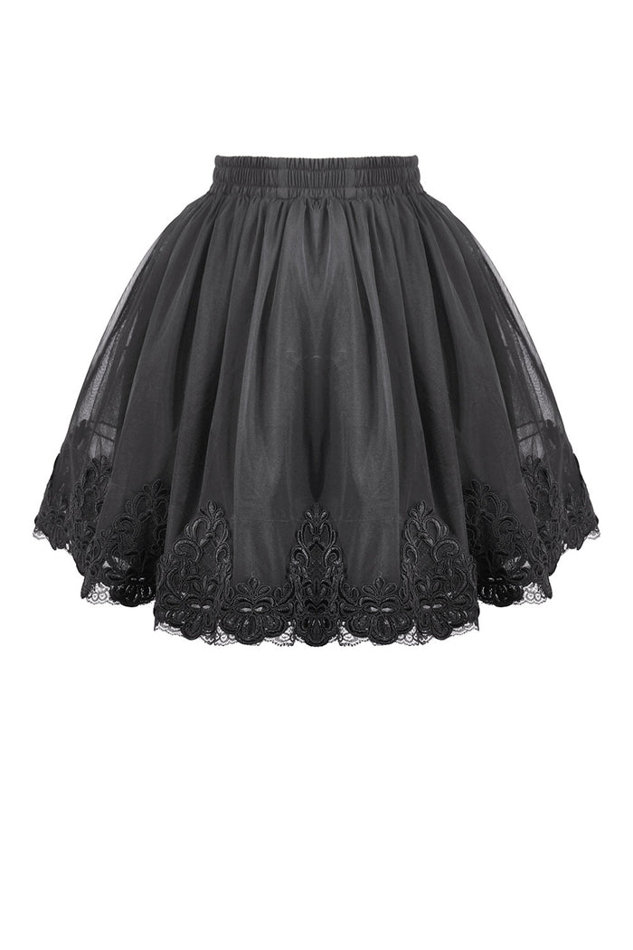 womens high waisted black skater skirt with embroidered hem