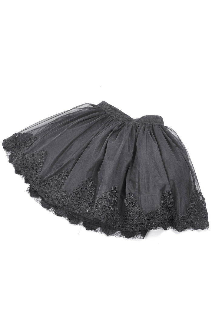 womens  dark lolita high waisted black embroidered skater skirt