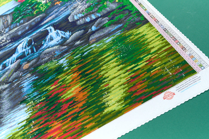 Diamond Painting Rustic Autumn Mill Waterfall 27.6" x 37" (69.9cm x 93.8cm) / Square with 51 Colors including 2 ABs and 4 Fairy Dust Diamonds / 105,937