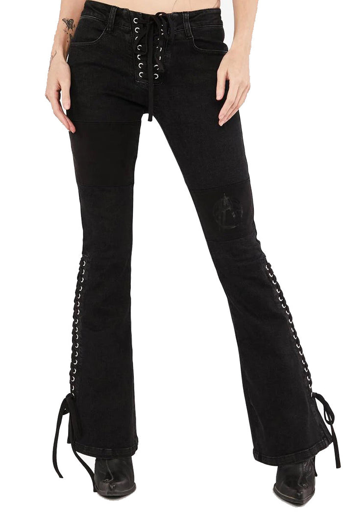 womens low rise lace-up pants