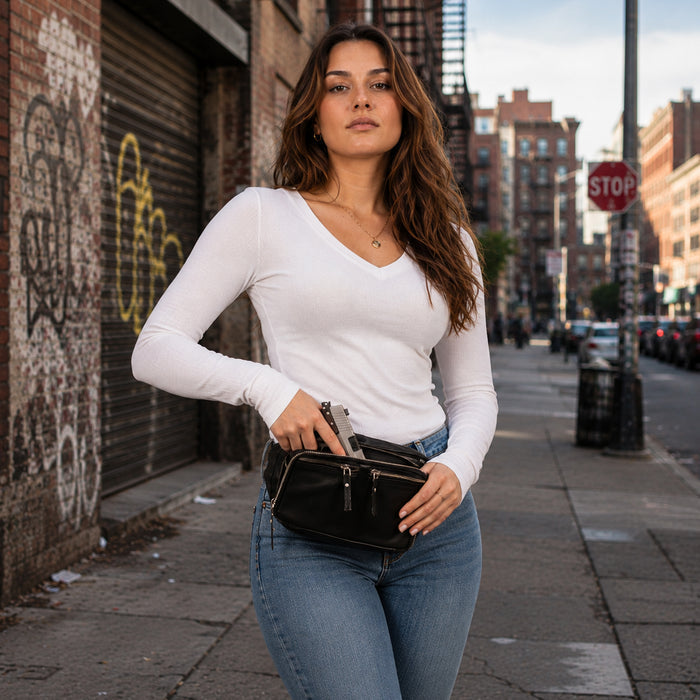 Unisex fanny pack Gun Leather Bag, Gun belt bag for men and women, Universal Holster Gun Bag, Concealed Carry Jessie Unisex Lambskin Belt Bag, DS Conceal, Outdoor Conceal Carry,  best gun carrying sling, best gun carrying fanny pack