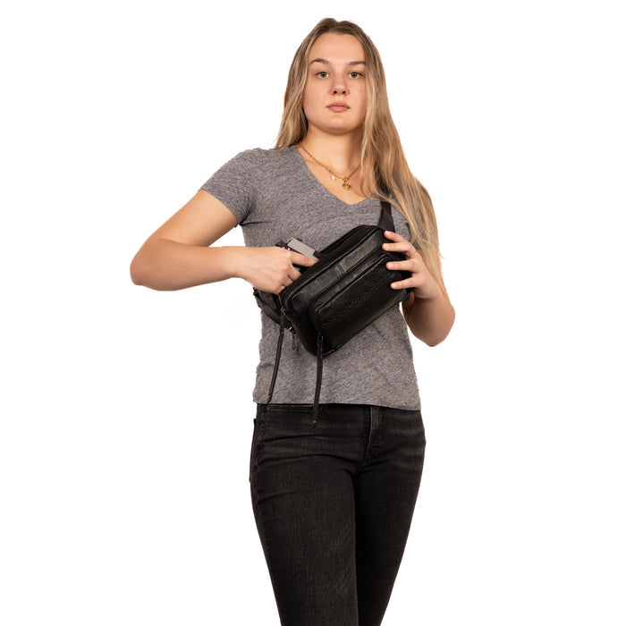 Concealed Carry Laney Buffalo Belt Bag by Lady Conceal - Firearm Belt Bag for Women and Men -Tactical Leather Pistol Crossbody - Anti Theft Locking Bag with Universal Holster - Handgun Leather CCW Velcro