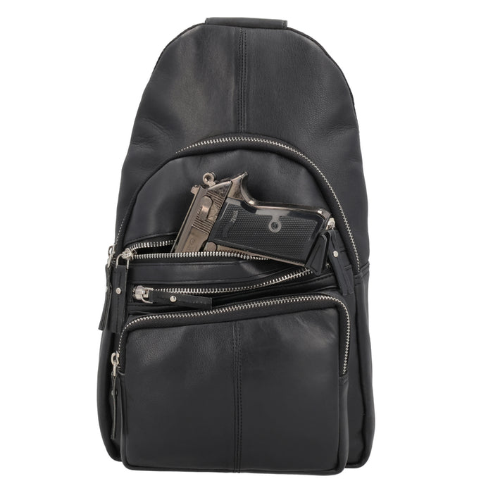 Concealed Carry Weston Lambskin Sling by DS Conceal - Universal Holster Backpack - Leather Pistol CCW Bag - Unisex Pistol Bag - Ambidextrous Holster Bags Lady Conceal Firearm Bags - Self Defense Bag for Gun