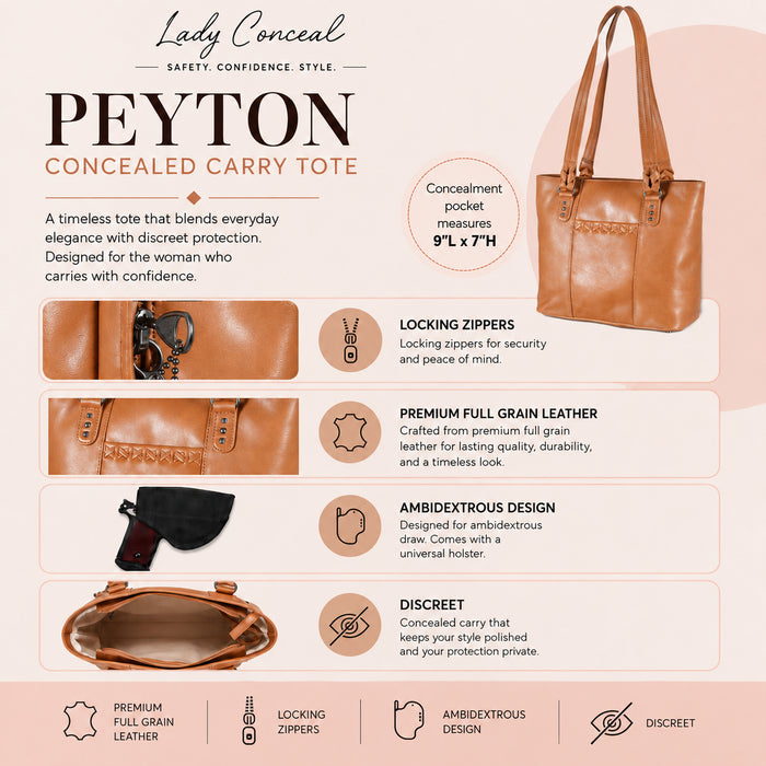 -SALE- Peyton Leather Concealed Carry Tote for Women - Caramel