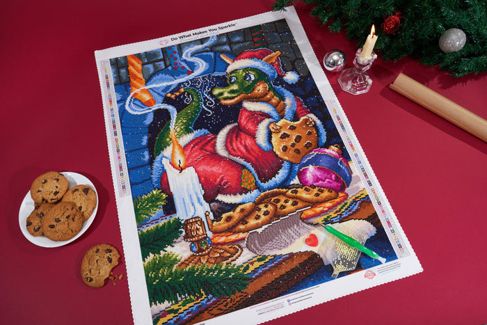 Diamond Painting Santa's Surprise 20" x 28" (50.7cm x 70.6cm) / Round with 60 Colors including 4 ABs and 2 Fairy Dust Diamonds / 45,612