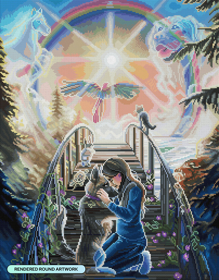 Diamond Painting Saying Goodbye (The Rainbow Bridge) 22" x 28" (55.6cm x 70.7cm) / Round with 89 Colors including 2 ABs and 6 Fairy Dust Diamonds / 51,914