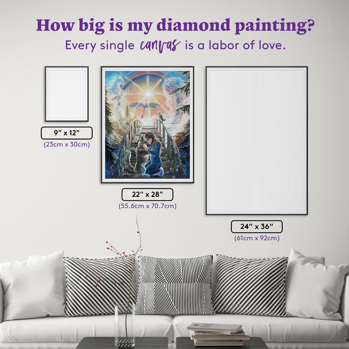 Diamond Painting Saying Goodbye (The Rainbow Bridge) 22" x 28" (55.6cm x 70.7cm) / Round with 89 Colors including 2 ABs and 6 Fairy Dust Diamonds / 51,914