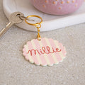 Scallop Personalised Name Pink Stripe Keyring