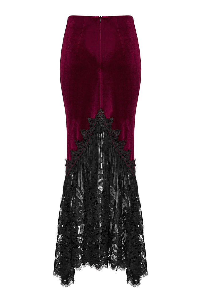 long maxi ruched dark red velvet skirt with punk rave