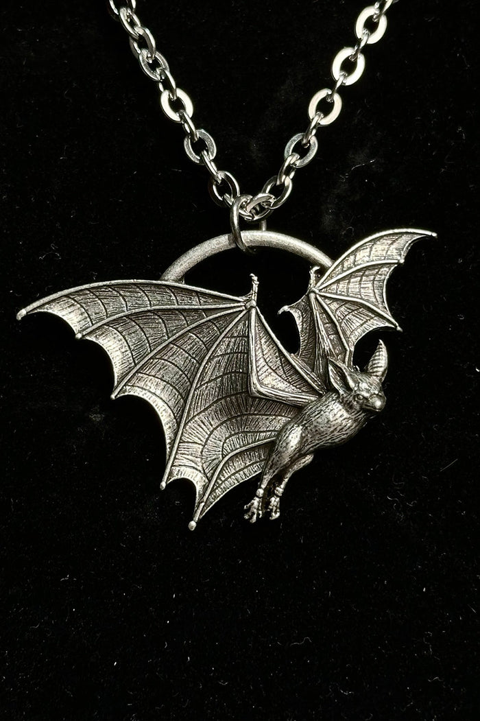 gothic stainless steel and zinc bat necklace