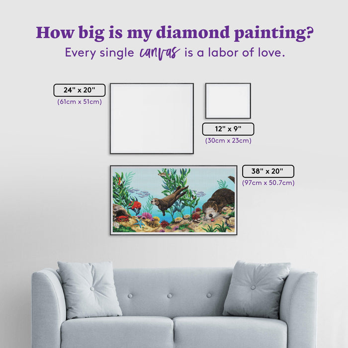 Diamond Painting Sea Otters 38" x 20" (97cm x 50.7cm) / Round with 64 Colors including 4 ABs / 62,626