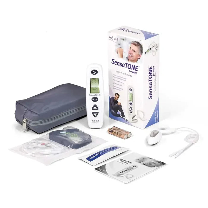Sensatone for men pelvic floor stimulator packaging showing full kit