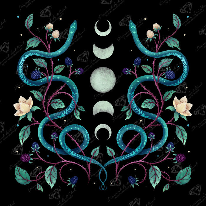 Diamond Painting Serpent Moon 25.6" x 25.6" (65cm x 65cm) / Square with 40 Colors including 5 Fairy Dust Diamonds / 68,121