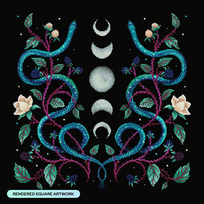 Diamond Painting Serpent Moon 25.6" x 25.6" (65cm x 65cm) / Square with 40 Colors including 5 Fairy Dust Diamonds / 68,121