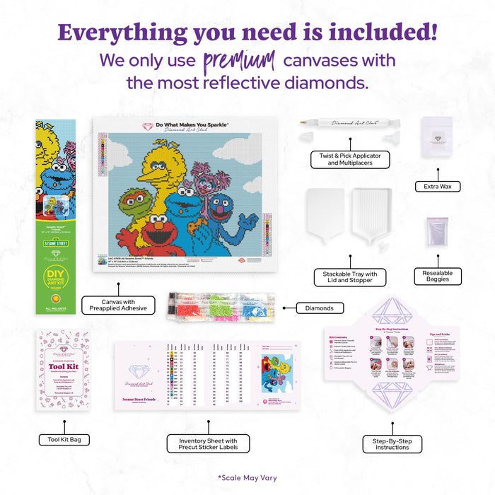 Diamond Painting Sesame Street™ Friends 16" x 13" (40.9cm x 32.8cm) / Round with 15 Colors including 2 ABs / 17,082