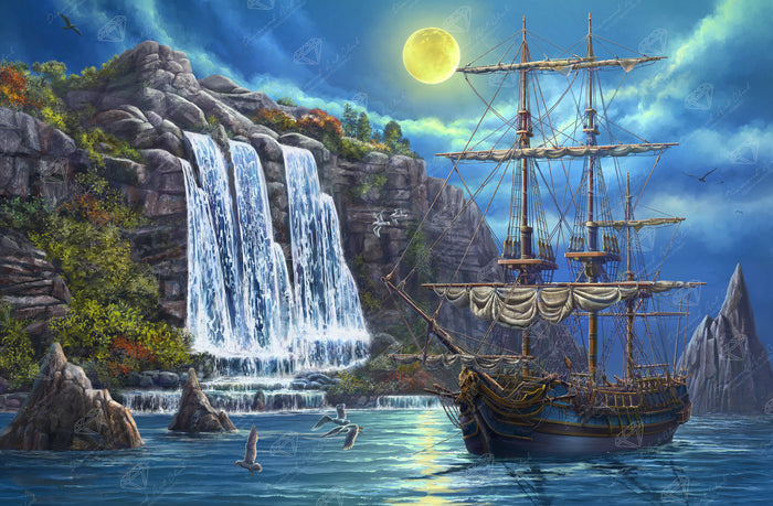 Diamond Painting Ship in the Night 42.1" x 27.6" (106.8cm x 69.6cm) / Square with 92 Colors including 2 ABs and 4 Fairy Dust Diamonds / 120,549