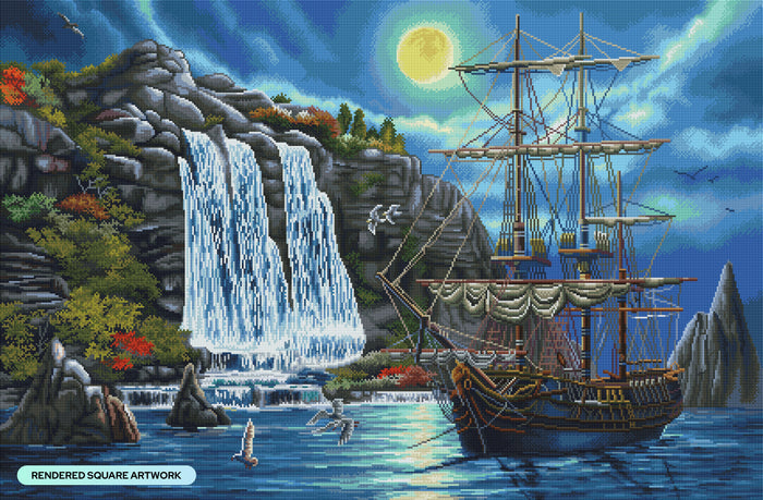 Diamond Painting Ship in the Night 42.1" x 27.6" (106.8cm x 69.6cm) / Square with 92 Colors including 2 ABs and 4 Fairy Dust Diamonds / 120,549