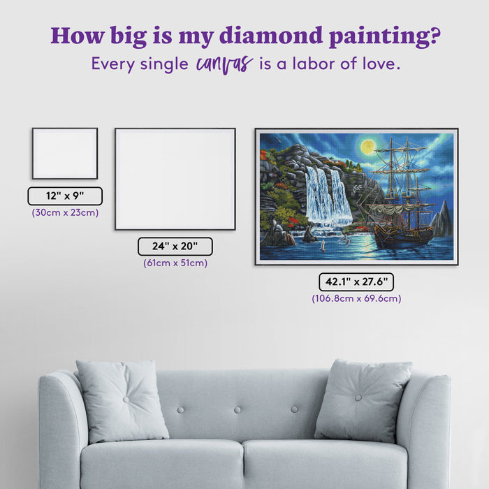 Diamond Painting Ship in the Night 42.1" x 27.6" (106.8cm x 69.6cm) / Square with 92 Colors including 2 ABs and 4 Fairy Dust Diamonds / 120,549
