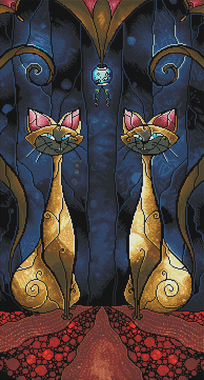 Diamond Painting Siamese Tease 21.7" x 40.2" (55cm x 102cm) / Round With 36 Colors including 1 AB / 70,034
