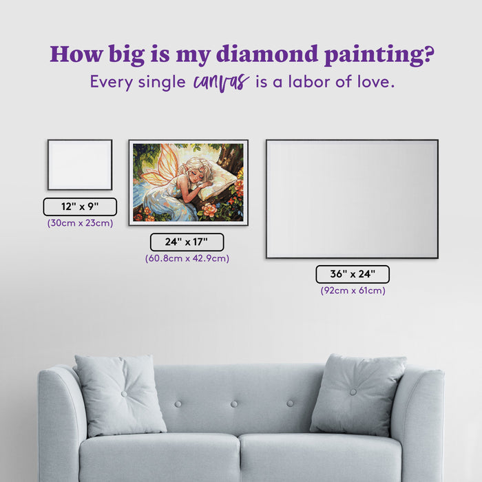 Diamond Painting Sleepy Fairy 24" x 17" (60.8cm x 42.9cm) / Round with 60 Colors including 1 AB and 7 Fairy Dust Diamonds / 34,476