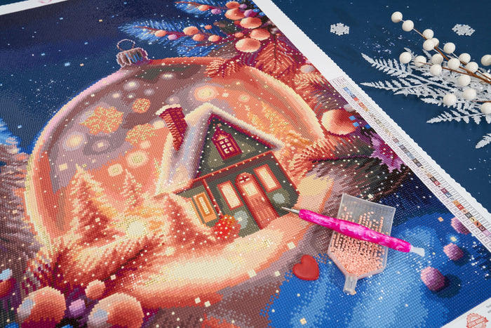 Diamond Painting Snow Cabin Ornament 20" x 30" (50.8cm x 76cm) / Square with 52 Colors including 1 ABs and 1 Fairy Dust Diamonds and 1 Iridescent Diamonds / 62,220