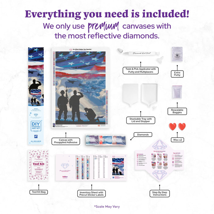Diamond Painting Soldiers 20" x 29" (51cm x 73.7cm) / Square with 52 Colors including 2 ABs and 1 Glow-in-the-dark diamond and 1 Fairy Dust Diamond / 60,384