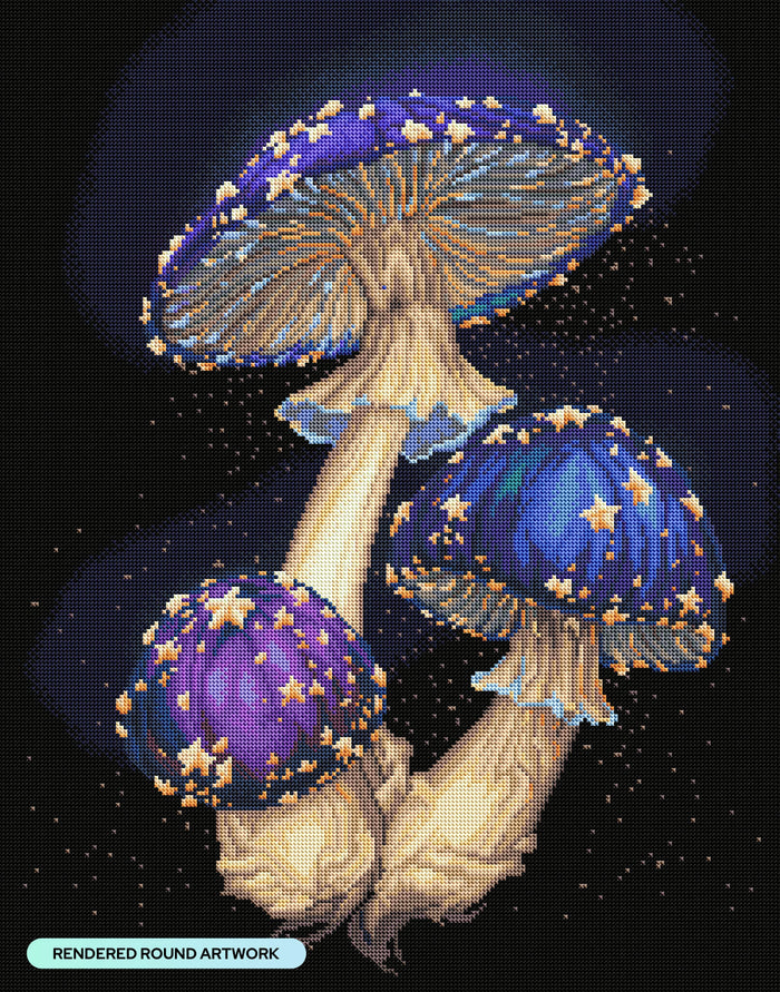Diamond Painting Space Shrooms 22" x 28" (55.6cm x 70.7cm) / Round with 36 Colors including 2 ABs and 3 Fairy Dust Diamonds / 51,914