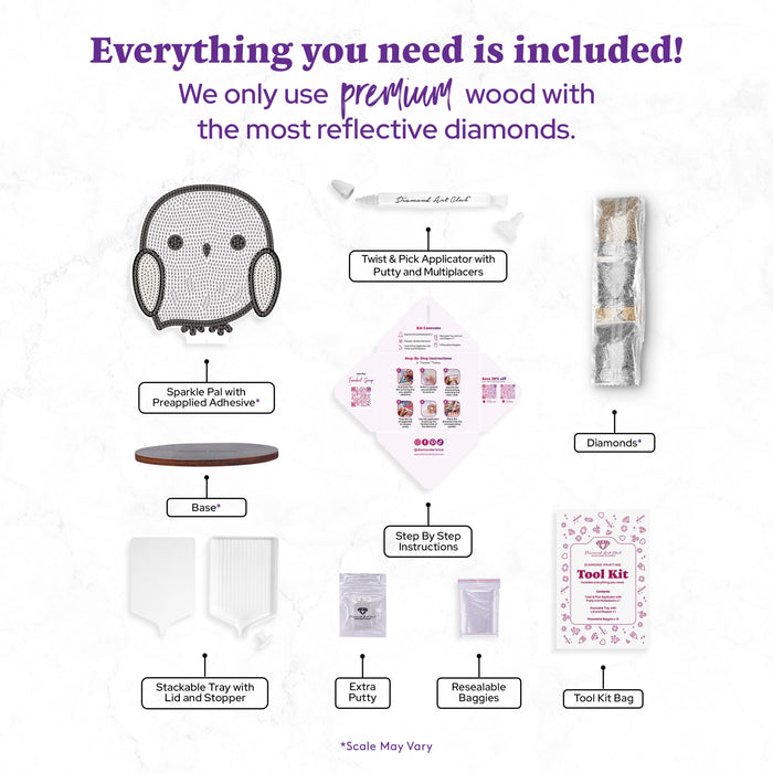 Diamond Painting Sparkle Pals™ - Hedwig 5.4" x 5.7" (13.8cm x 14.6cm) / Round with 4 Colors including 1 AB and 2 Fairy Dust Diamonds / 1,562