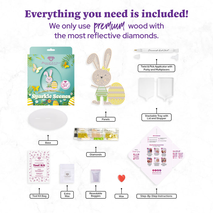 Diamond Painting Sparkle Scenes - Easter Bunny 5.5" x 3.5" x 1.9" (14cm x 9cm x 5cm) / Round with 6 Colors Including 3 Fairy Dust Diamonds and 1 Special Diamond / 622