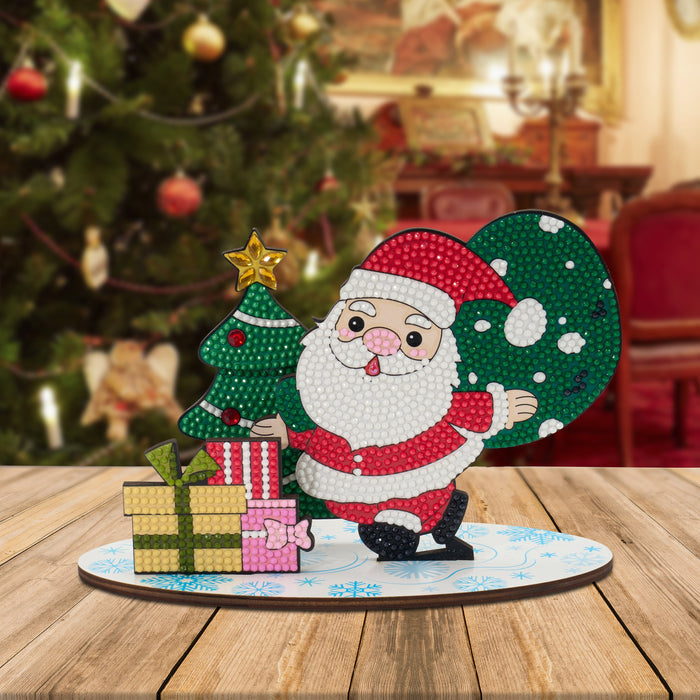 Diamond Painting Sparkle Scenes - Jolly Old Elf 8.7" x 3.9" x 4.9" (22cm x 10cm x 12.5cm) / Round With 14 Colors Including 3 Special Diamonds and 5 Fairy Dust Diamonds / 1,716