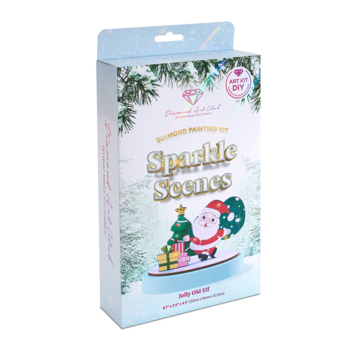 Diamond Painting Sparkle Scenes - Jolly Old Elf 8.7" x 3.9" x 4.9" (22cm x 10cm x 12.5cm) / Round With 14 Colors Including 3 Special Diamonds and 5 Fairy Dust Diamonds / 1,716