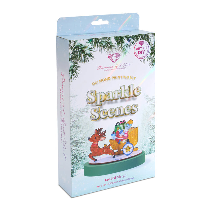 Diamond Painting Sparkle Scenes - Loaded Sleigh 7.9" x 3.9" x 4.9" (20cm x 10cm x 12.5cm) / Round With 19 Colors Including 2 Special Diamonds and 2 Fairy Dust Diamonds / 1,558