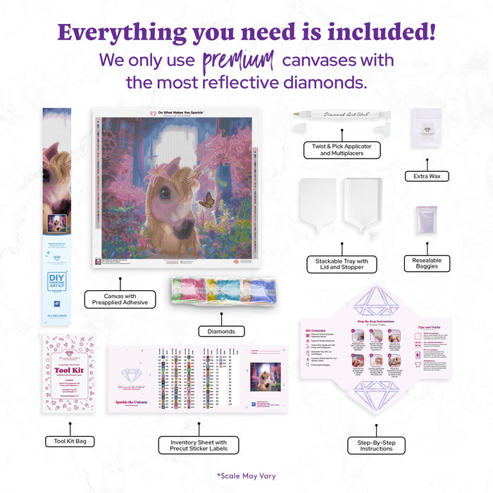 Diamond Painting Sparkle the Unicorn 25.2" x 23.6" (64cm x 60cm) / Square with 72 Colors including 2 ABs and 3 Fairy Dust Diamonds / 61,937