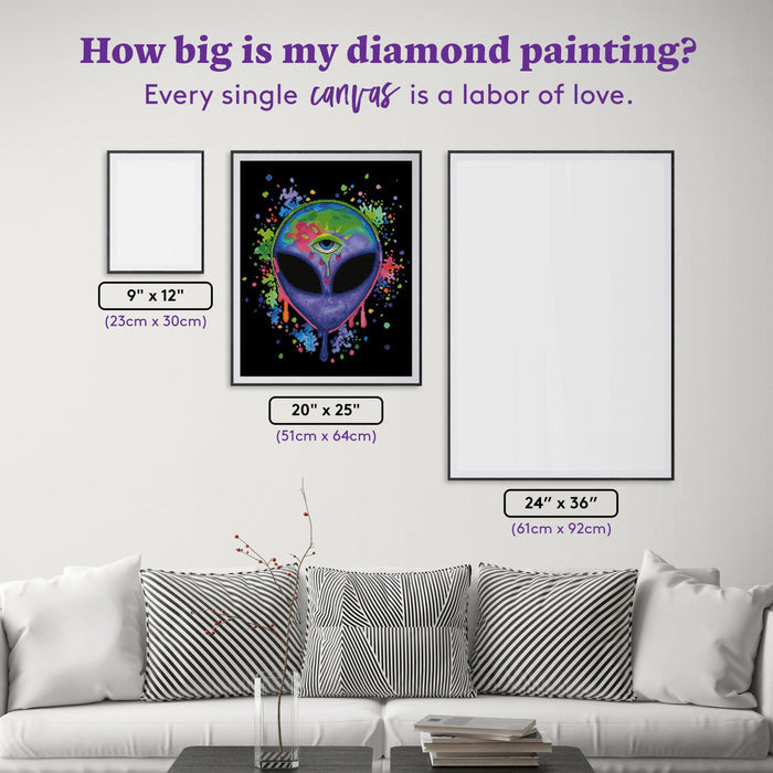 Diamond Painting Splatter Alien 20" x 25″ (51cm x 64cm) / Square with 40 Colors including 2 ABs / 21,072