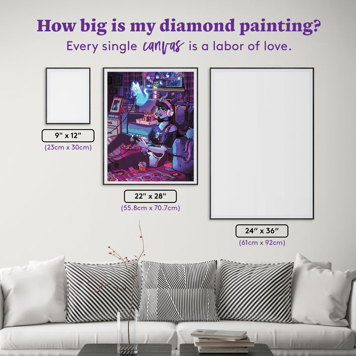 Diamond Painting Spooky Gamer Girl 22" x 28" (55.8cm x 70.7cm) / Square with 63 Colors including 4 ABs and 5 Fairy Dust Diamonds / 63,616