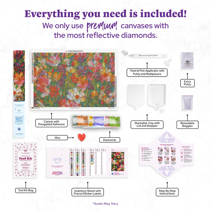 Diamond Painting Stained Glass Flower Garden 41.3" x 27.6" (105cm x 70cm) / Square with 60 Colors including 4 ABs and 1 Fairy Dust Diamonds / 118,301