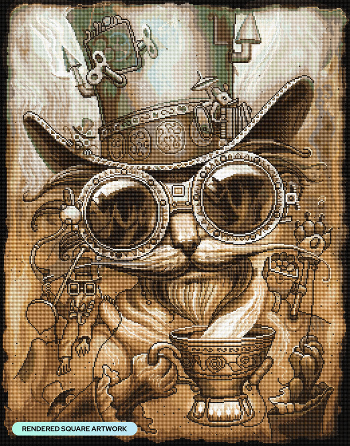 Diamond Painting Steampunk Catdaddy 25.6" x 32.7" (65cm x 83cm) / Square with 41 Colors including 2 ABs and 1 Fairy Dust Diamond / 86,913