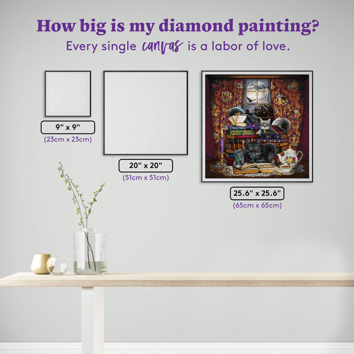 Diamond Painting Storytime Cats & Books 25.6" x 25.6" (65cm x 65cm) / Square With 67 Colors Including 2 ABs, 1 Electro Diamond, and 2 Fairy Dust Diamonds / 68,121
