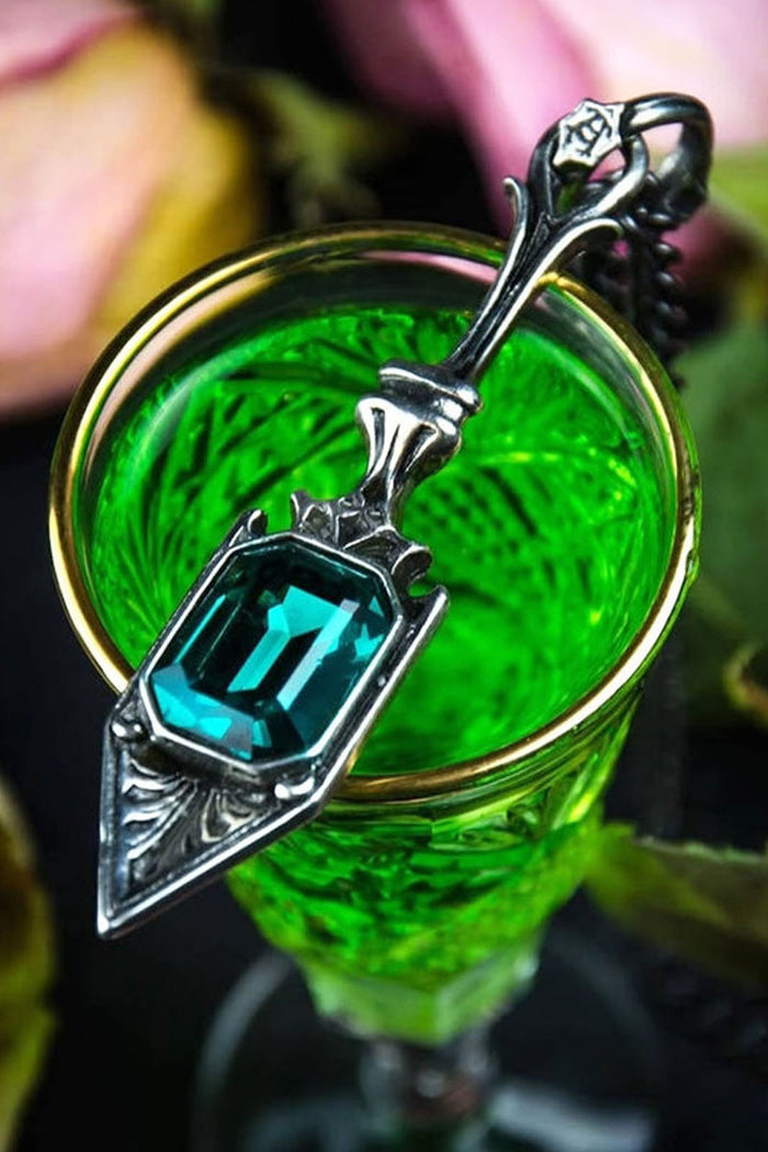 Gothic Vintage Inspired Crystal Spoon Pendant Necklace